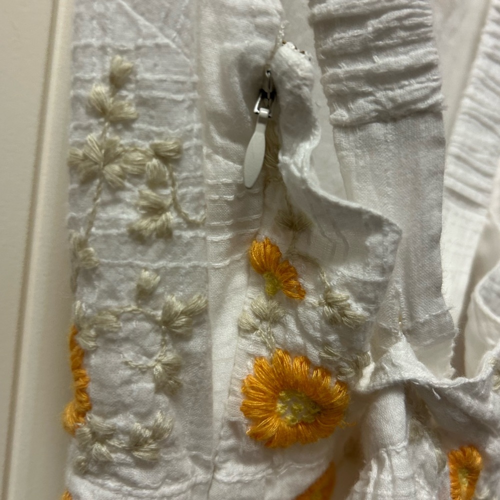 LoveShackFancy White Midi Dress with Yellow Floral Embroidery - Picture 5 of 9